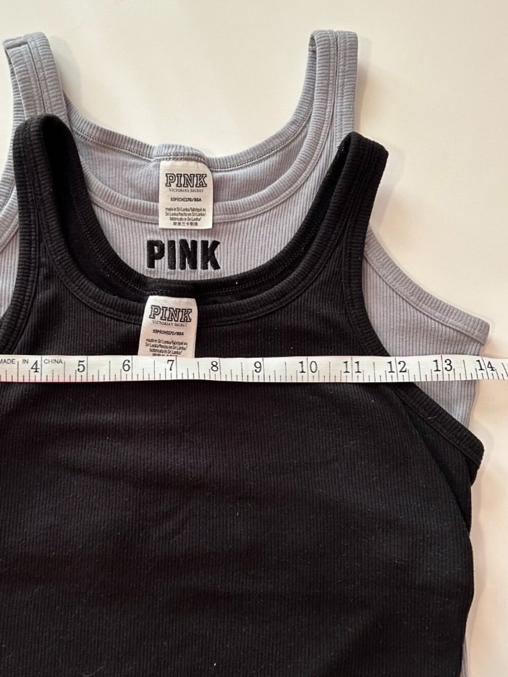 PINK VS Set of 2 Cropped Tank Tops Gray and Black Size S - Picture 3 of 5